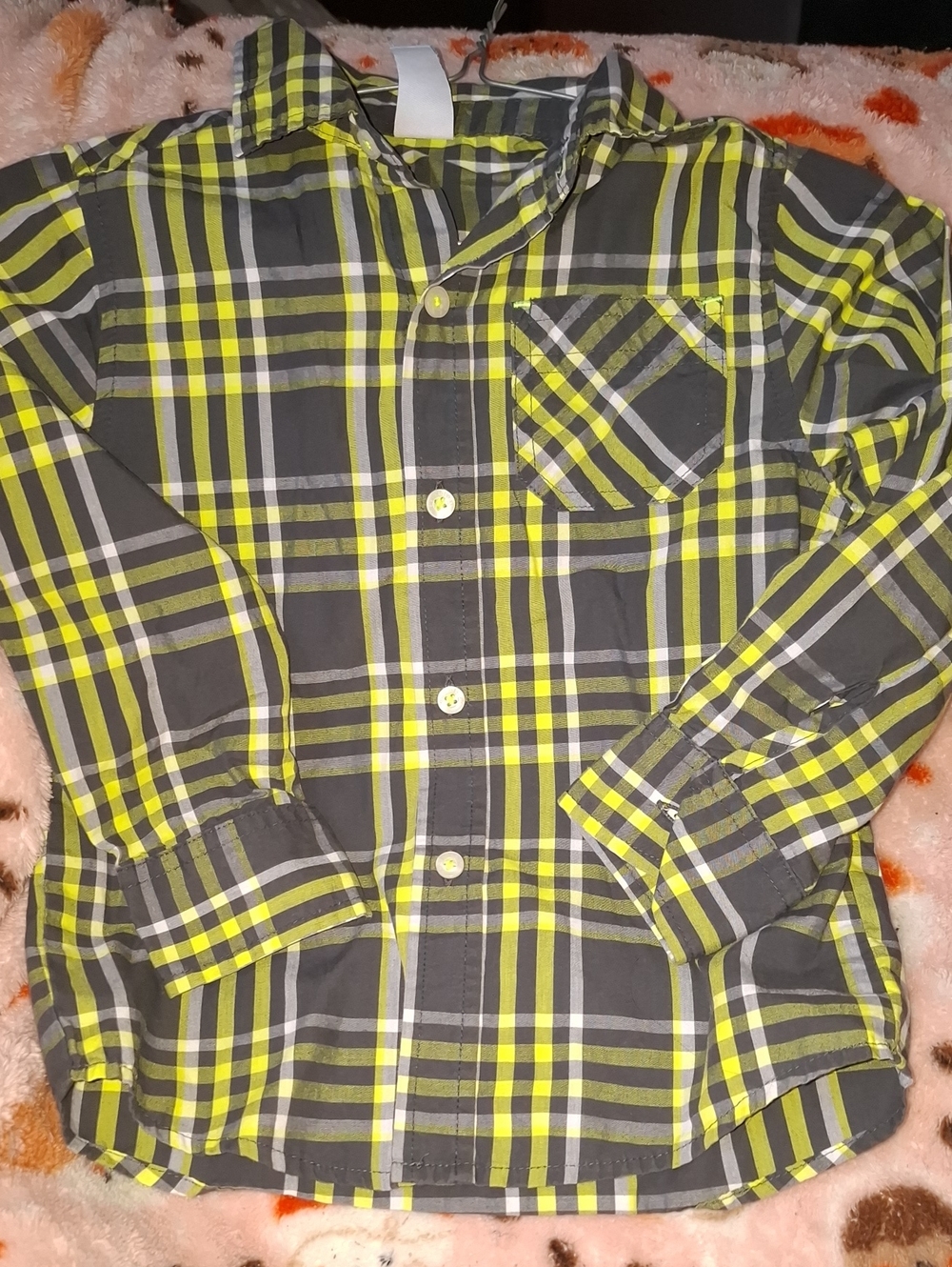 healthtex Black and Neon Yellow Plaid Button-Down Shirt
